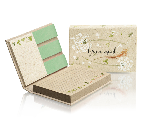 PM100-GRASS Grass paper sticky notes set in grass paper hardcover